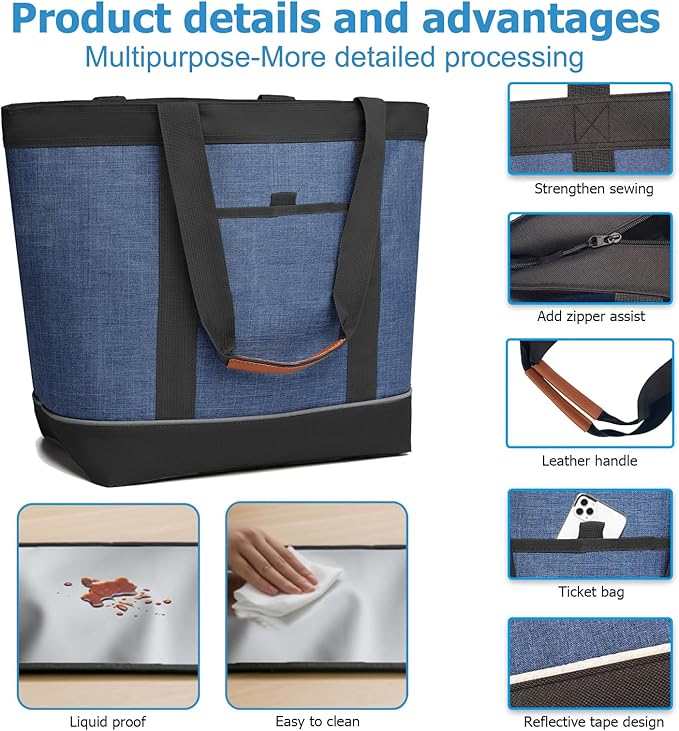 Insulated Cooler Bag Leakproof Thermal Insulation Collapsible Cooler Tote with Zippered, Reusable Cooler Bags