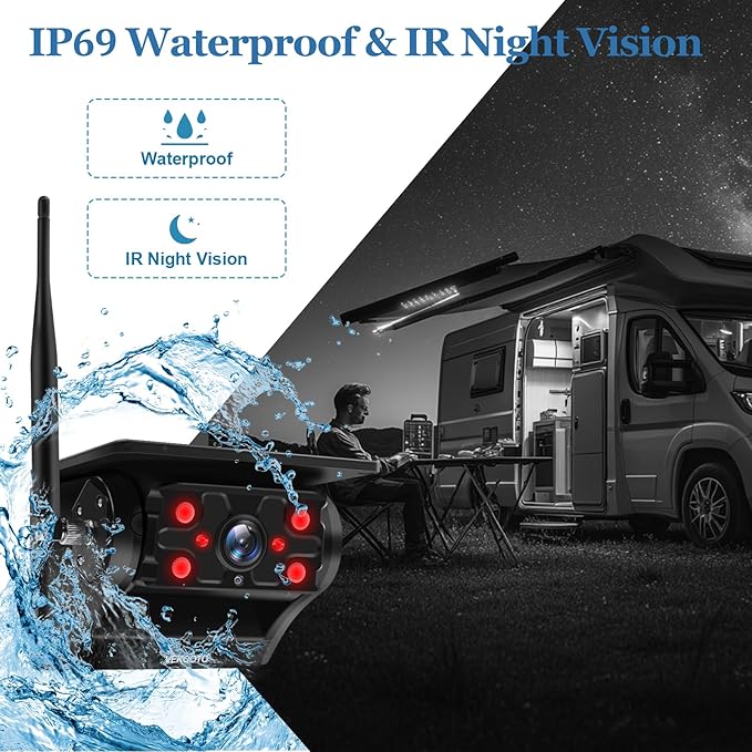 VEKOOTO VK7 2 Magnetic Solar Wireless Backup Camera with 7'' IPS Touchscreen, 15,000mAh Rechargeable, No Wiring, HD1080P Night Vision Wireless Backup Camera for Trucks, RV, Trailer, Camper