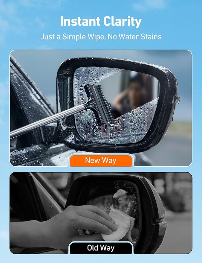 AstroAI Car Windshield Cleaner Tool, Window Cleaning Kit with 39in Car Mirror Squeegee, 4 Reusable Microfiber Pads and Extendable Handle, Blue