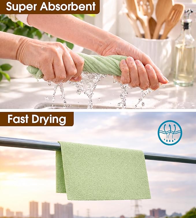 KitchLife Microfiber Cleaning Cloth Roll, 100 Pack - Tear-Away Microfiber Paper Towels, Lint-Free, Reusable, Washable for Kitchen, Car, Dishes, and Sensitive Surfaces (Bean Green)