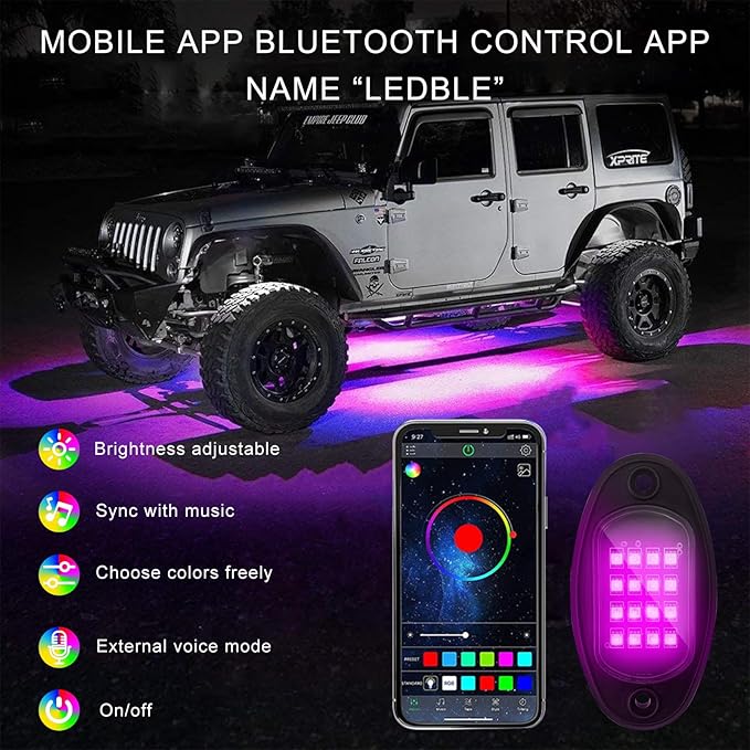 Ohleats Rock Lights for Car, Multi Color RGB LED Rock Lights Kit with APP Control & Music Mode, Waterproof Underglow Rock Neon Light for Pickup Truck SUV, Car Accessories (6 Pods)