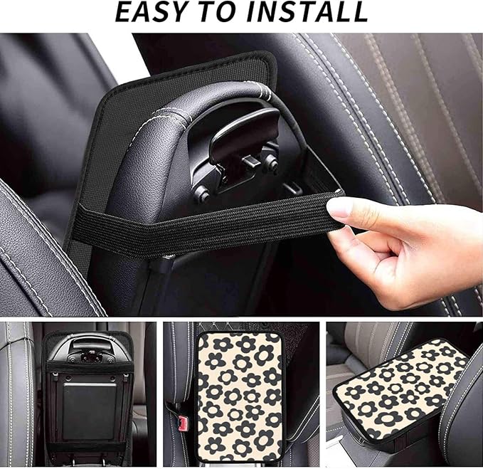 Vintage Groovy Flowers Auto Center Console Cover Pad Car Armrest Seat Box Cover Cushion Universal for Most Vehicle SUV Truck Car Accessories Decor