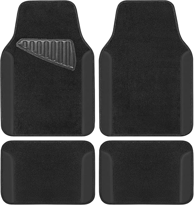 Motor Trend Waterproof Car Floor Mats Universal Fit Car Mats with Driver Heel Pad Leather Car Carpet Floor Mats for SUV Van Sedan Truck Anti-Slip Backing Carpet Mats Black/Black
