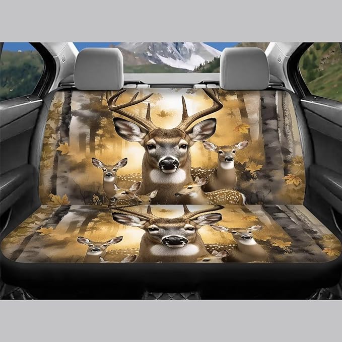 KEIAHUAN Deer Hunting Camouflage Car Seat Covers Front Seat Covers and Split Rear Bench Seat Covers Auto Interior Decorative Accessories Universal Fits Cars, Trucks, SUV, Vans