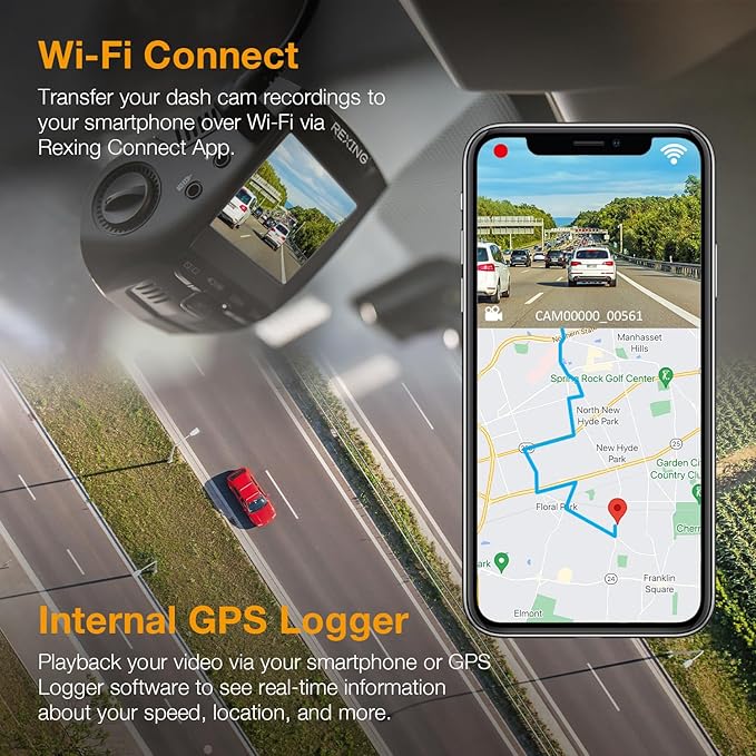 RexingUSA V1-4K Ultra HD GPS Dash Cam 2.4” LCD, Wi-Fi, 170° Wide Angle, G-Sensor, WDR, Loop Recording, Supercapacitor, Mobile App, CPL Filter, Supports 256GB