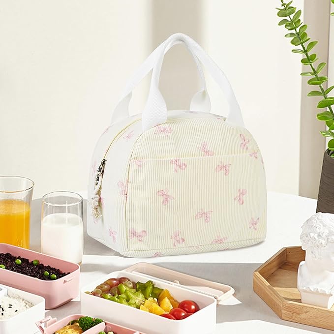 Lunch Bag for Women Insulated Lunch Box Cute Corduroy Lunch Tote Bags Reusable Large Capacity Cooler Bag for Travel Work Picnic