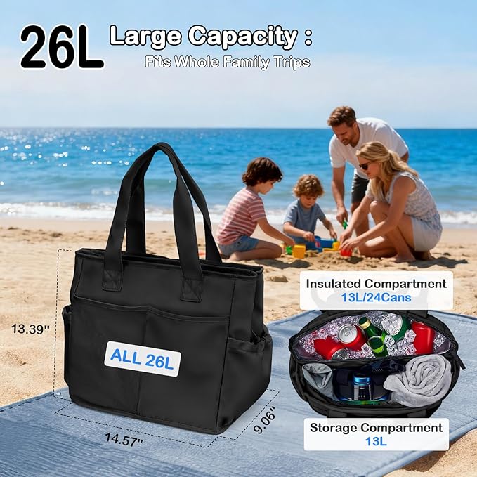 Odoland Soft Cooler Bag - Leakproof & Insulated, 2-in-1 Collapsible Design, Dry/Wet Separation, Large Soft Sided Cooler with Multi-Pocket Design for Beach, Picnic, Camping, Day Trip, Family Size