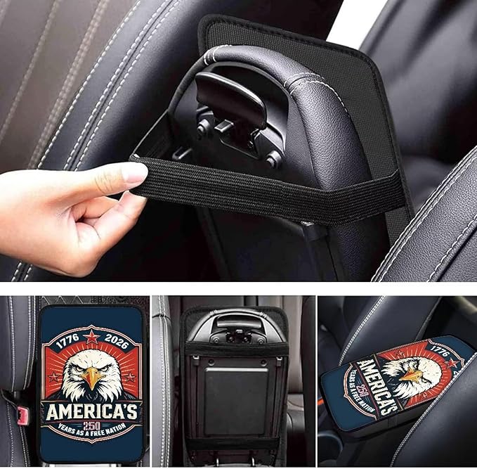 Dreaweet 250th Anniversary Center Console Cover American Bald Eagle Pattern Universal Fit Arm Rest Cover for Car SUV Sedan Scratch Resistant Armrest Cover Center Console Cushion Pad