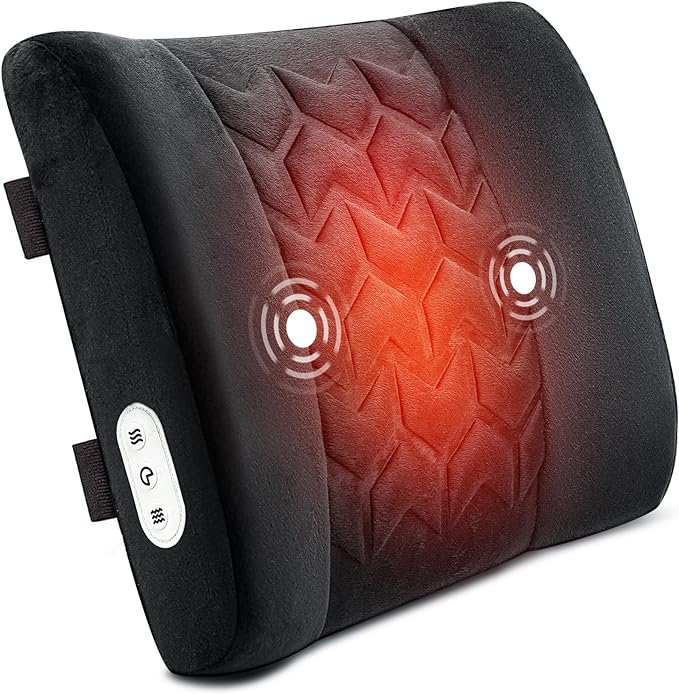 CILI Lumbar Support Pillow for Office Chair, Heated Back Support Pillow with Vibration, Back Massager for Chair, Back Rest Cushion Pillow for Desk Chair Sofa, Gifts for Mom Dad Women Men