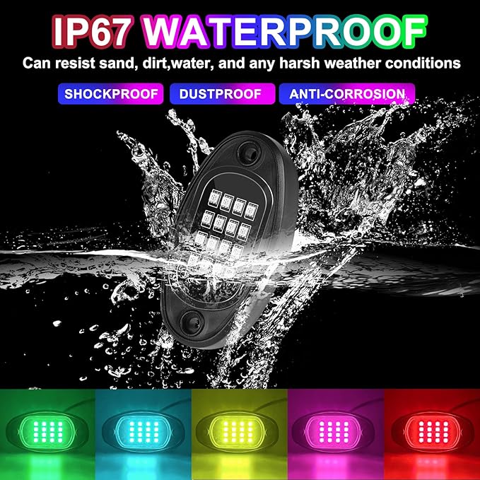 Kairiyard 8 Pods Rock Lights, RGB LED Rock Lights APP Control Music Mode Multilcolor Waterproof Underglow kit for Trucks Car ATV UTV RZR SUV