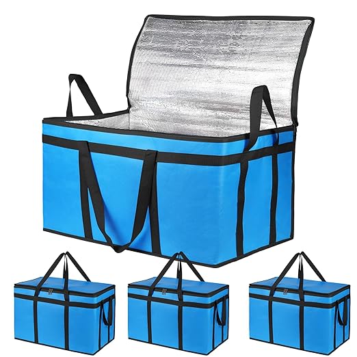 Bodaon 4-Pack Cooler Insulated Food Delivery Bag, Rideshare Delivery Bag, XXX-Large Thermal Bags for Catering/Hot Pizza, Travel/Camping/Picnic/Grocery Reusable Warmer Frozen, Blue-Black Edge