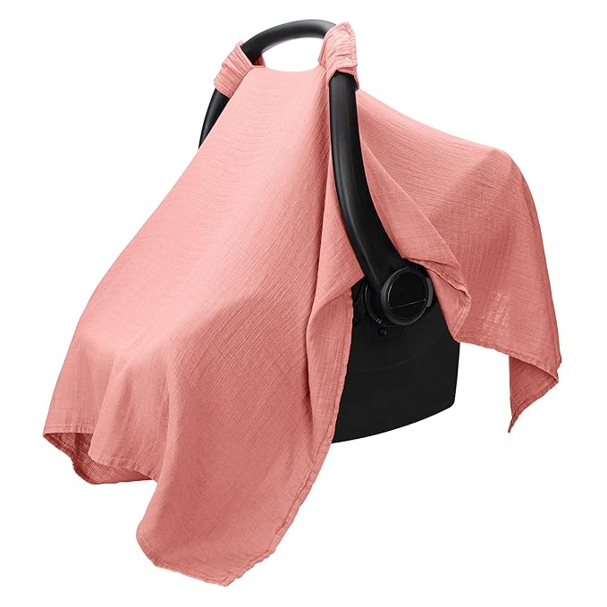 Comfy Cubs Baby Car Seat Cover - Soft, Breathable Bamboo Rayon and Muslin Cotton Blend - Lightweight Canopy for Sun, Bug, and Comfort Protection - Large Size Infant Seat Cover in Dusty Rose Design