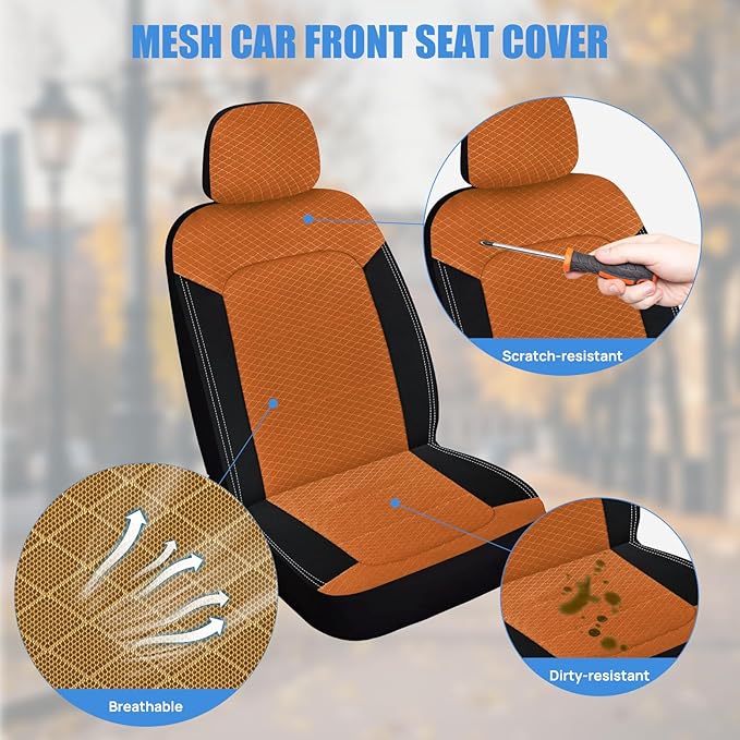Nilight Car Seat Cover 2PCS Black Brown Breathable Mesh Interior Covers with Removable Headrest Airbag Compatible Universal for Cars Truck and SUV Front Seats