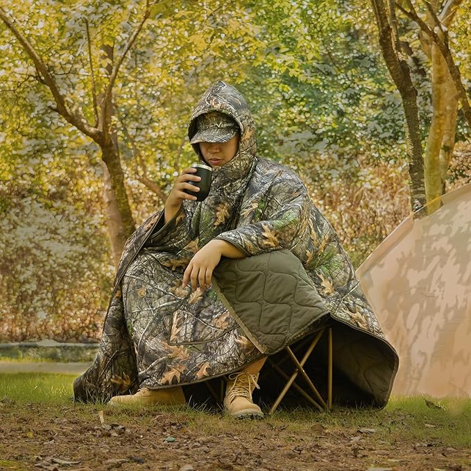 Poncho Liner Hoodie with Pocket Insulated Military Sleeping Bag Waterproof for Outdoor Camping Travel Survival Hunting Car Emergency