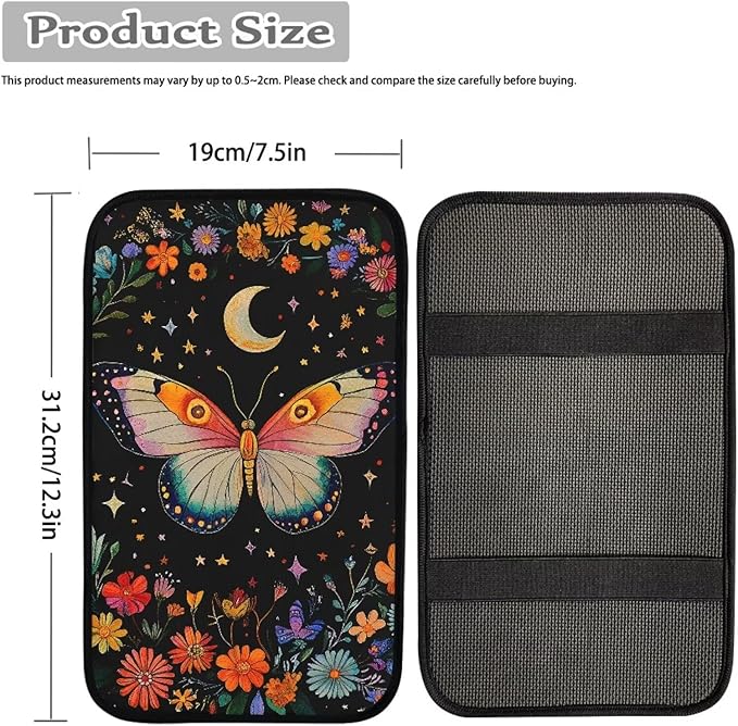 Moon Moth Car Armrest Cover Pad for Women Breathable Center Console Arm Rest Protector Cover Universal Fit Moth Car Accessories