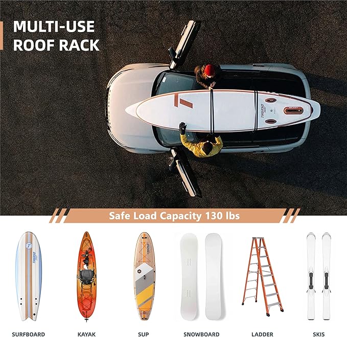 THURSO SURF Universal Car Soft Roof Rack for Kayak, Ski, Snowboard, SUP Paddle Board Accessories– Versatile and Secure Transport Solution with Portable Storage Bag