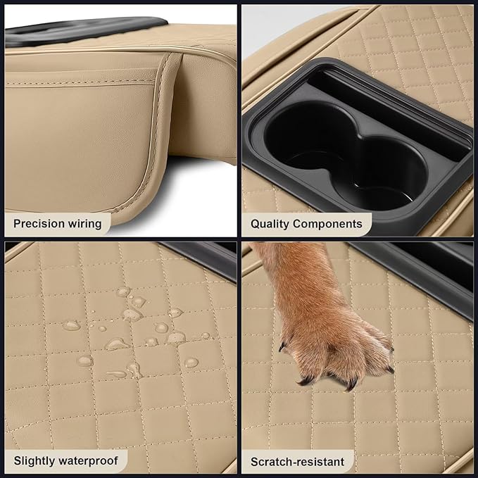 Center Console Cover Fit for RAV4 Faux Leather Car Armrest Cushion with Storage Bags, Cup Holder ＆ Phone Storage Multifunctional Middle Console Cover(Beige)