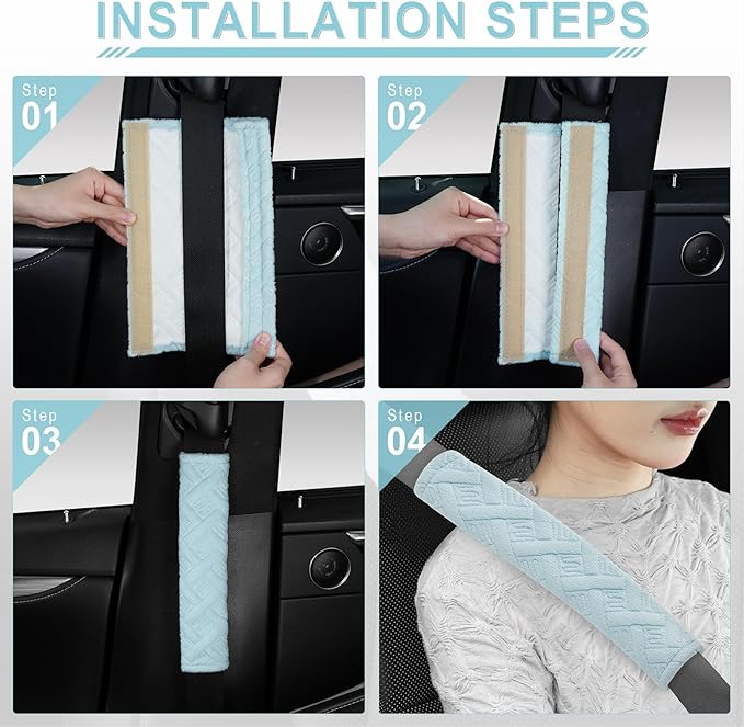 JUSTTOP 2-Pack Universal Car Shoulder Strap Pads Cover for A More Comfortable Driving, Shoulder Strap Covers Harness Pad for Car Interior Accessories(Cyan)
