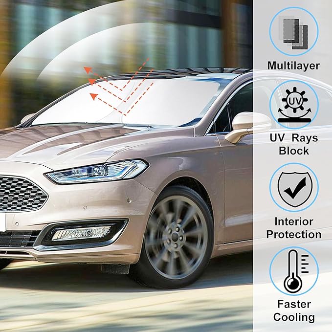 Windshield Sun Shade Window Sun Visor Protector Custom Fit 2013-2021 Ford Fusion Accessories Foldable Sunshade Sun Blocker Keeps Car Cool