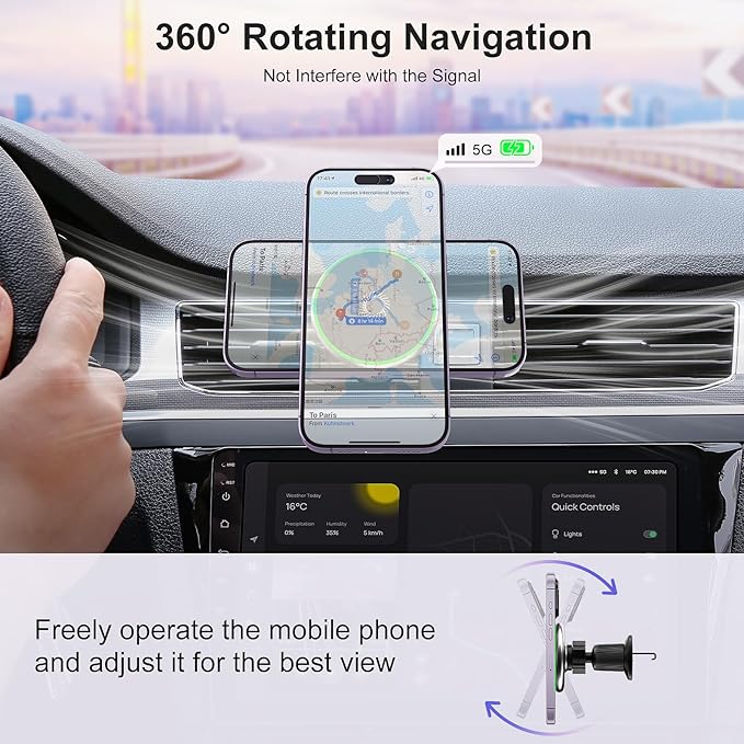 15W for Magsafe Car Mount Charger, Wireless Car Charger Magnetic Air Vent/Dashboard Fast Charging Phone Holder for iPhone 17 16 15 14 13 12 Serie Samsung