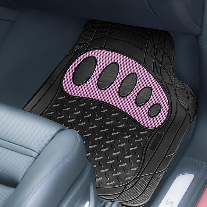 FH Group Auto Rubber Mats - Heavy-Duty, Universal Fit Full Set, Climaproof, Trimmable for Sedan, SUV, Truck Mats - Footprint Dresign, Pink