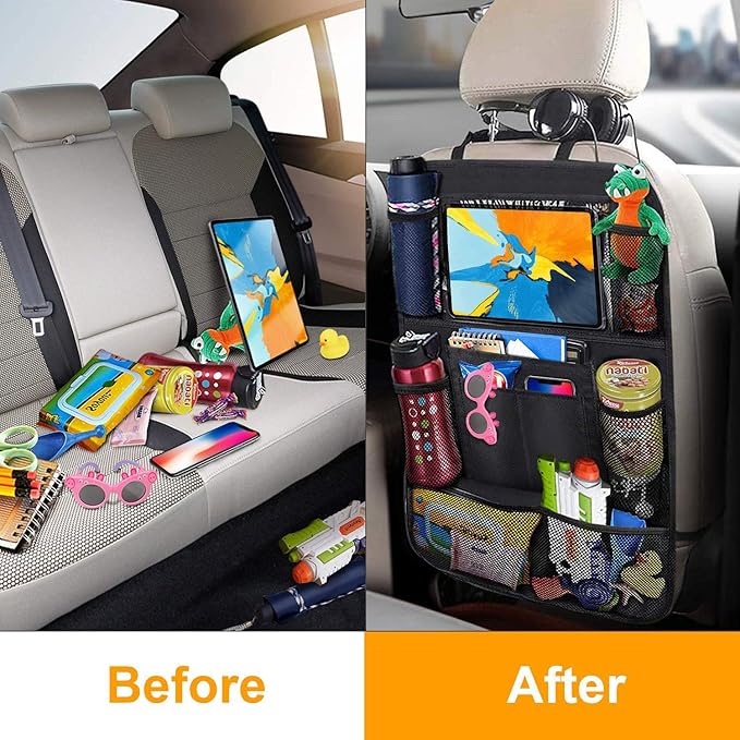 Tianle Backseat Car Organizer - Premium Car Organizer with 10" Table Holder, 9 Pockets, Road Trip Essentials for Travel Accessories (2 Pack)