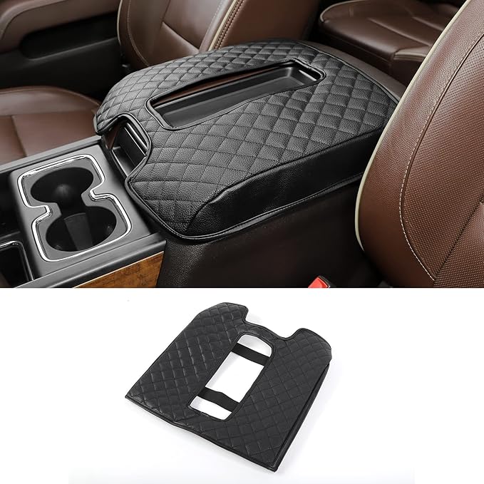CheroCar for Chevy Silverado Center Console Armrest Pad Cover Interior Accessories for Chevrolet Silverado 2014-2017,Leather-B