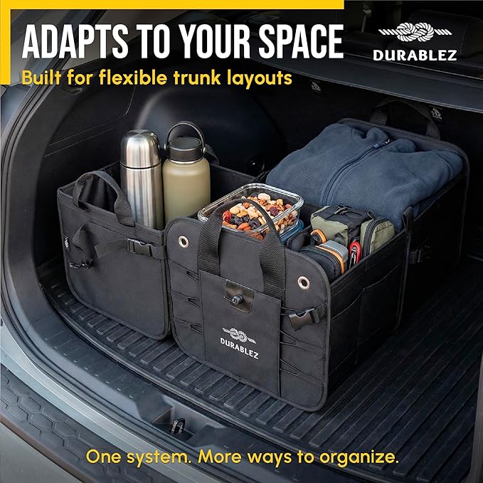 3-Section Car Trunk Organizer XL – Large Modular Auto Storage Bin, Foldable Multi-Compartment Cargo Organizer for Car Trunk, Heavy Duty 1680D Design – Black