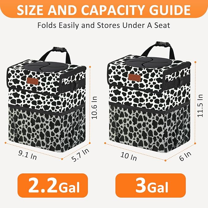Vankor Car Trash Can for Car Cute,Bag Bin Hanging Waterproof Automotive Garbage Cans Leak Proof Vehicle Trash Can Cow Print