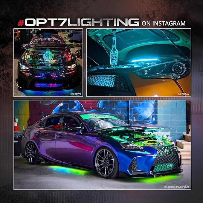 OPT7 Aura Engine Bay RGB Light Kit with Remote Control, 4 pc 24" Waterproof Underhood LED Strips, Multi Color Mode, Exterior Neon Accent Glow Lights for Truck F150 Tacoma Tundra 4Runner Dodge Durango