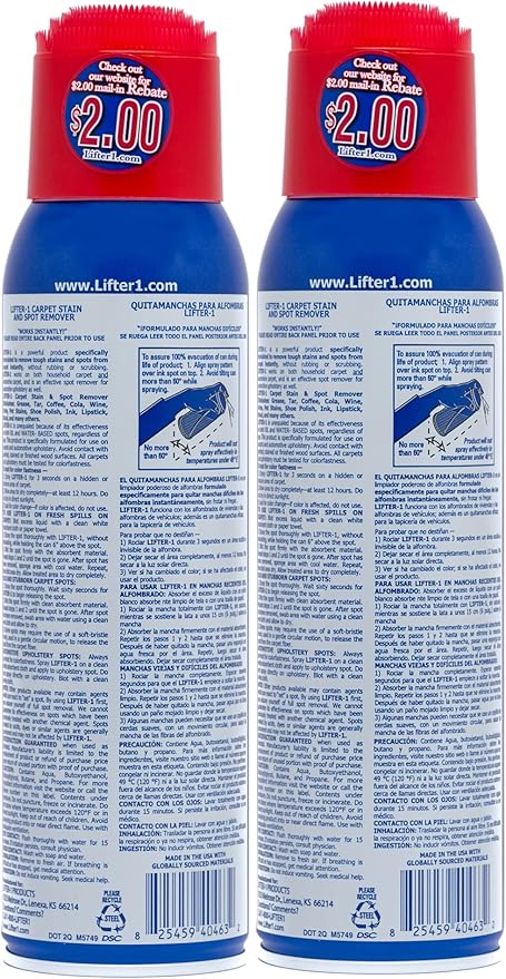 Carpet Spot Remover, Stain and Red wine Remover, and Spot Treatment for Oil, Grease, Urine, Cleaning Performance for Rugs, Upholstery, Fabrics Pack of 2