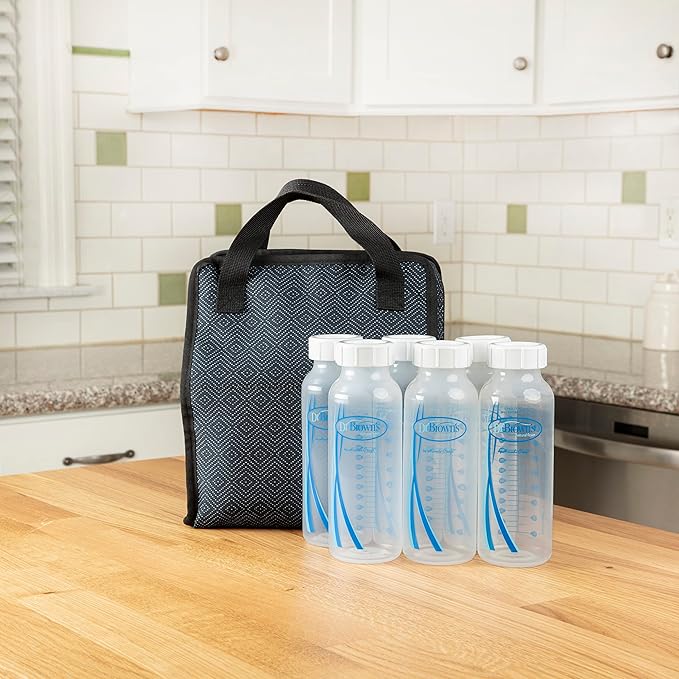 Dr. Brown’s Fold & Freeze Bottle Tote, Breastfeeding Essential Cooler Bag, 6 Baby Bottles Milk Storage - Black