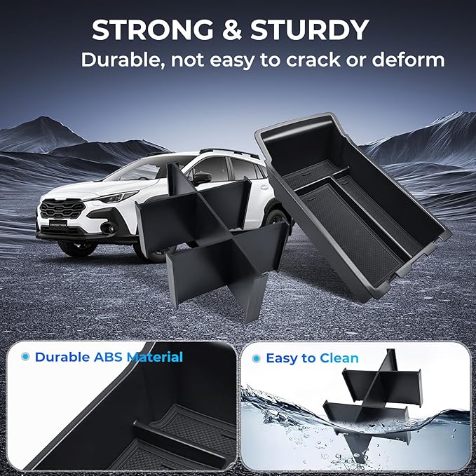 2PCS Center Console Organizer & Armrest Divider Set for Subaru Crosstrek/Impreza 2026 2025 2024, Custom Fit Dual-Layer Durable ABS Plastic Storage Box Insert Tray Interior Accessories, Black