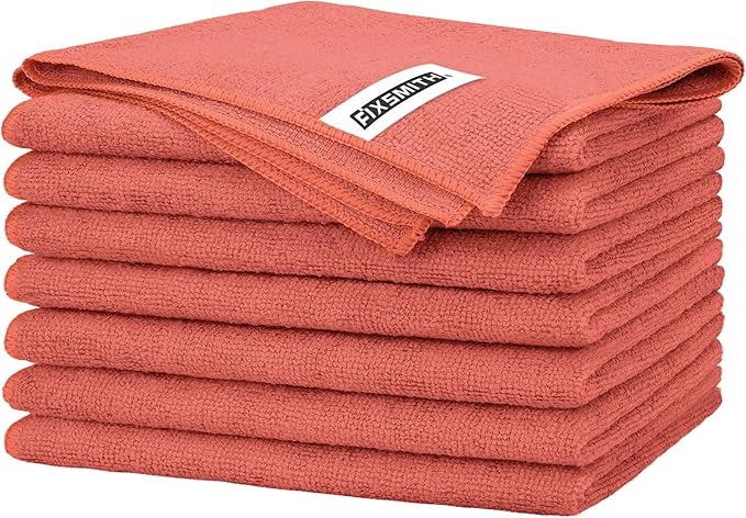 FIXSMITH Red Microfiber Cleaning Cloth -Pack of 8, Highly Absorbent Cleaning Rags, 16"X12" All Purpose Cleaning Towels for Housekeeping, Kitchen, Car, Lint Free and Reusable Microfiber Towels