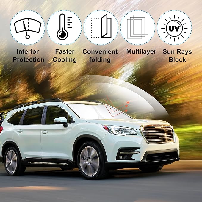 Windshield Sun Shade Custom Fit for 2019-2024 2025 2026 S-ubaru Ascent Accessories Foldable Sunshade Sun Blocker Protect Car from Sun Rays & Heat Damage Keep Car Cooler