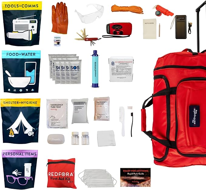 Complete Earthquake Bag - 3 Day Emergency kit for Earthquakes, Hurricanes, Wildfires, Floods + Other disasters