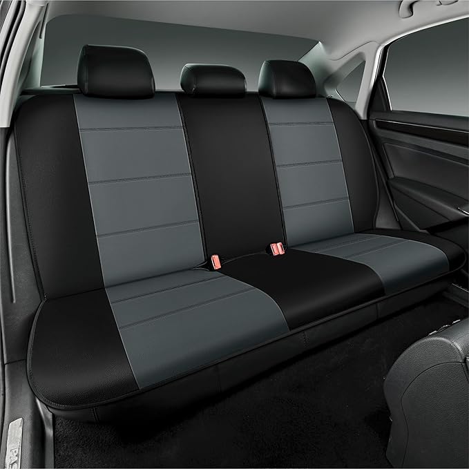 Road Comforts Car Seat Cover, Leather Car Seat Cover Full Set, Automotive Seat Covers, Airbag Compatible Universal Fit for Most Cars (Gray)
