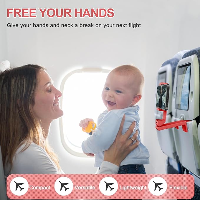 Perilogics Airplane Phone Holder Mount Universal in Flight Hands Free Viewing with Multi-Directional Dual 360 Degree Rotation (Coral)