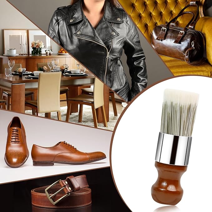 Horse Hair Brush for Leather and Furniture Salve - Durable Wax Brushing Tool with Comfortable Handle for Home Leather Cleaning