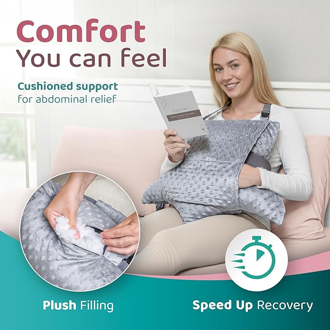 Zomaple Recovery Hysterectomy Pillow with Strap, Gel Pack & Lumbar Support – Post Abdominal Surgery Must Haves – Ideal for C-Section, Laparoscopic & Hernia Healing Comfort