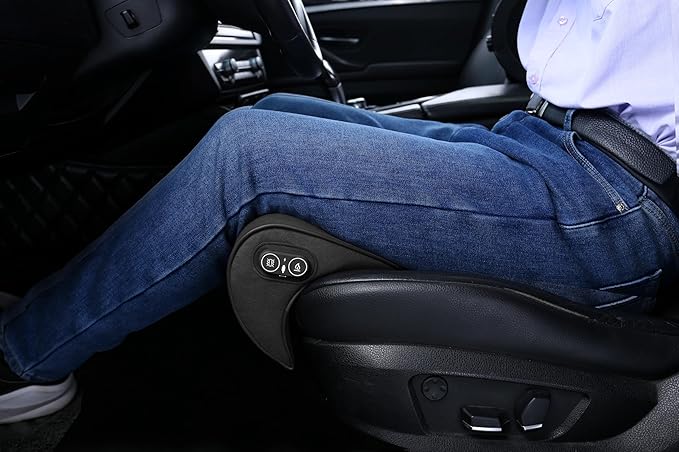 JUPENG Car Seat Leg Extender with Heat & Massage, USB Powered Multi-Level Memory Foam Under Thigh Leg Support Cushion for Driver Seat, Office Chair & Travel, Universal Comfort Pad (Black)