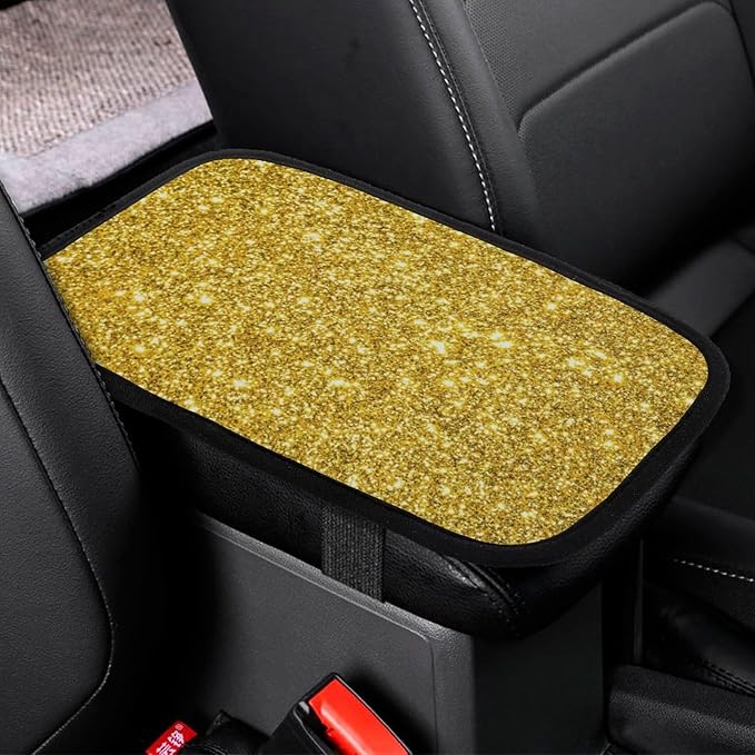 for Beautiful Gold Glitter Sparkles Pattern Car Armrest Cover Auto Center Console Pad Universal Car Decor Handrail Box Arm Rest Cushion Protector Lid