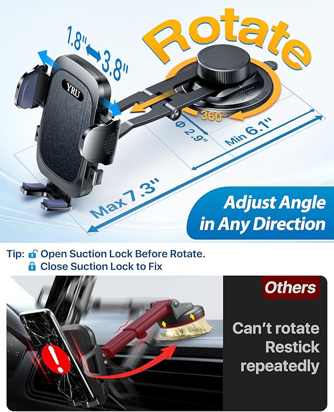 Military-Grade for Tesla Phone Mount 2026 Foldable Heavy-Duty Metal, 360° Rotatable Arm, 90LBS Safest Strongest Certs & Patent, Extreme -40~203°F Resistant for Model 3 Y X S Cybertruck Semi, Black