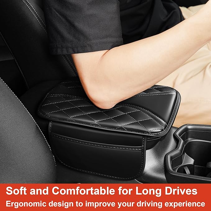 Center Console Cover Fit for Kia Sorento 2003-2025 with 2 Storage Bags Waterproof Leather Quilted Pattern Car Armrest Cover Cushion Anti - Slip(002#Black)