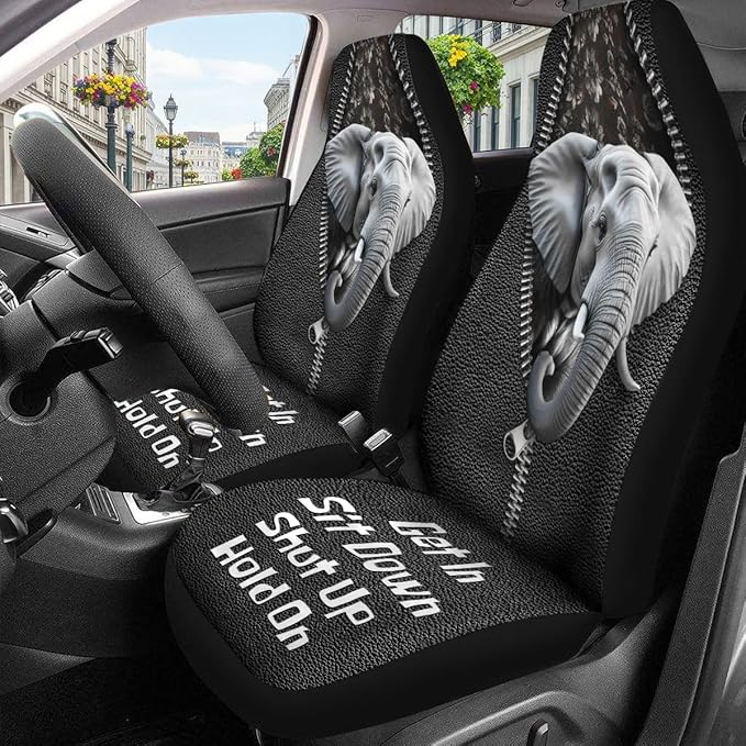 GENANY Elephant Car Seat Covers Set of 2, Breathable Front Seat Covers for Truck Sedan SUV, Animal Themed Car Accessories, Elephant Gift for Women Men