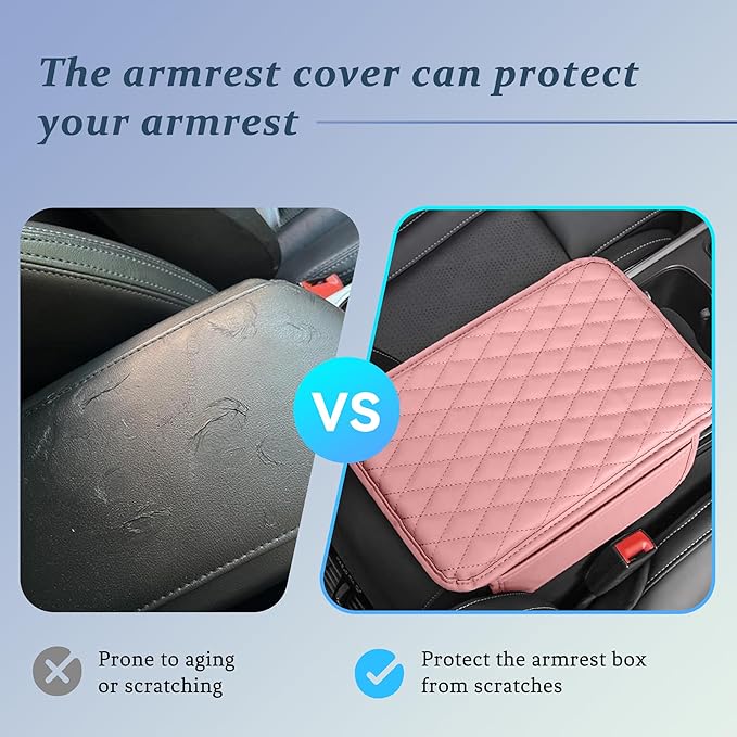 Car Center Console Cover, Universal Center Console Protector Pad with Soft Microfiber Leather & 2 Storage Pockets, Non-Slip Cushion for Car SUV Truck Interior Accessories (Pink)