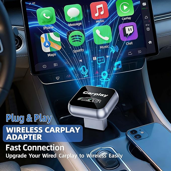 2026 Upgraded Wireless CarPlay Adapter for Apple iPhone, Plug and Play, Fast Auto-Connect, Realtek 8730E Chip Stable & No Latency, Wired to Wireless Adapter with USB-A/Type-C Port Gray-CT (CT106)