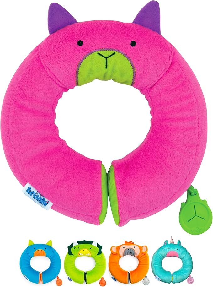 Trunki Kid's Travel Neck Pillow & Chin Rest | Support Sleepy Heads in the Car Seat, Plane, Bike or Pram | Yondi SMALL Betsy (Pink)