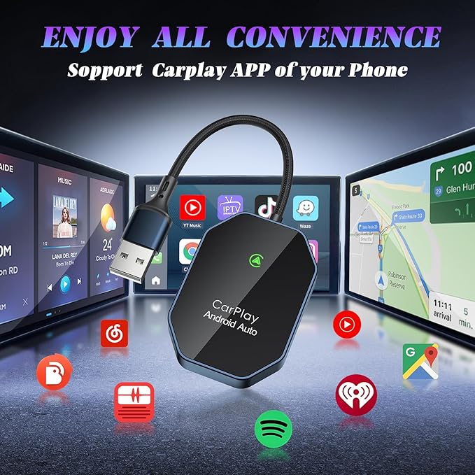 Wireless Carplay Adapter, 2 in 1 Wireless CarPlay & Android Auto Adapter with Dual-Band WiFi and Bluetooth 5.0 Car Play Connector Compatible with iOS 10+ / Android 11+ Instant Connectivity Easy Setup