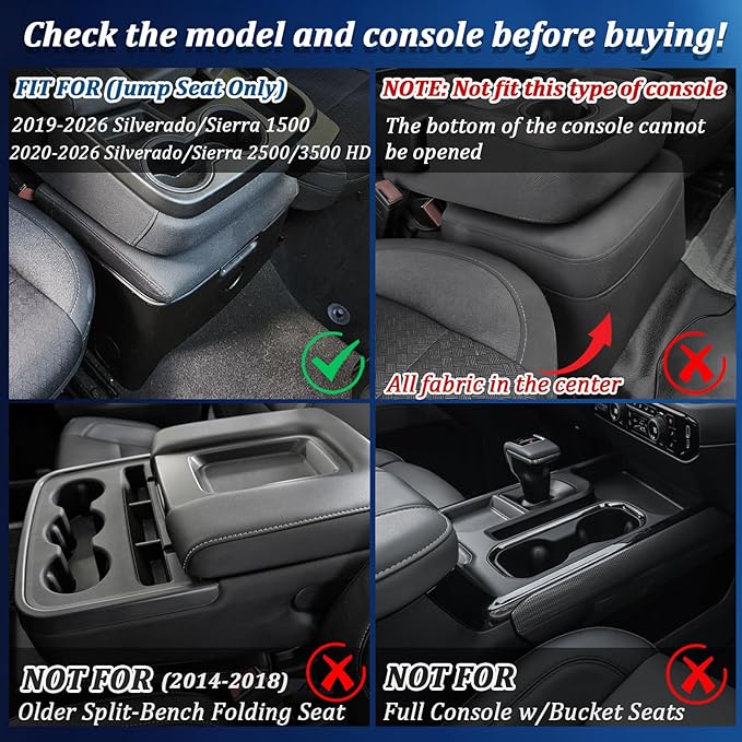 TOPINSTALL Large-Capacity Jump Seat Hanging Tray Compatible with 2019-2026 Chevy Silverado/GMC Sierra 1500, 2020-2026 Silverado/Sierra 2500HD 3500HD, Console Organizer (Split-Bench Folding Seat Only)